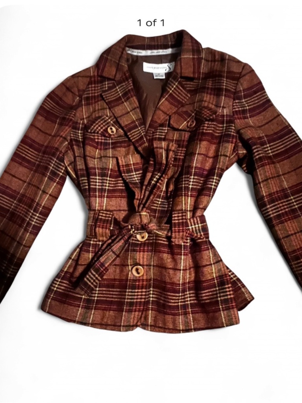 Vintage Plaid Belted Brown & Burgundy Jacket